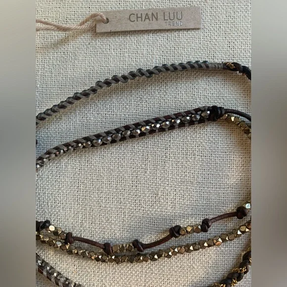 CHAN LUU beaded wrap bracelet leather with gold/silver tone nuggets NEW RARE - Picture 11 of 15